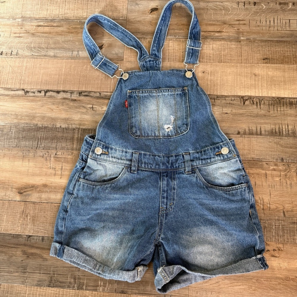Levis Shortalls Girls Size 12 Reg Denim Short Overalls Denim Jean Youth T7
